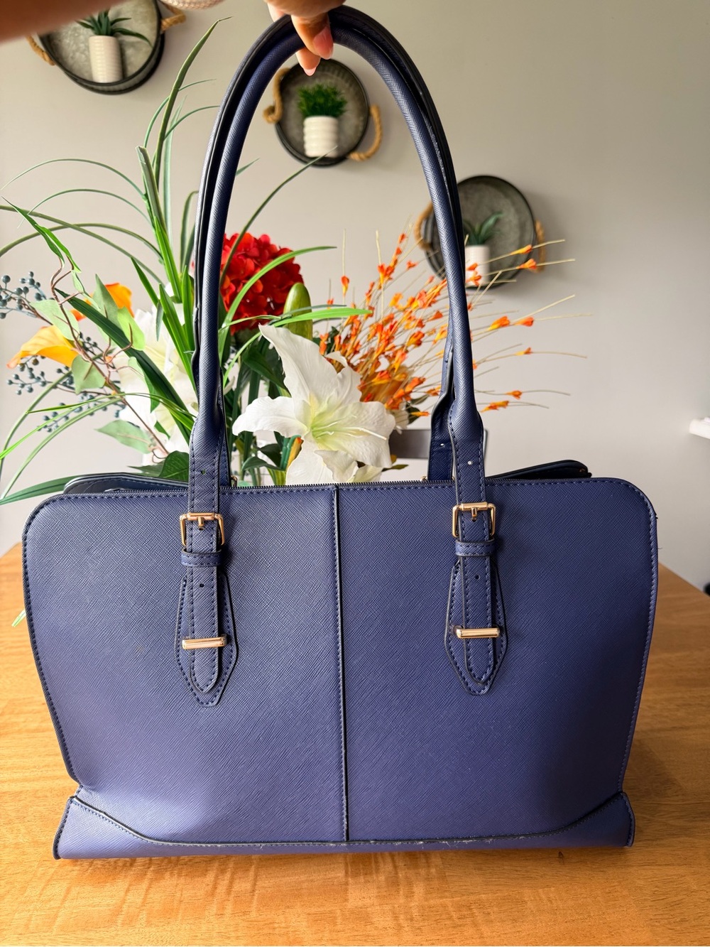 Structured Navy Tote with Gold-Tone Accents